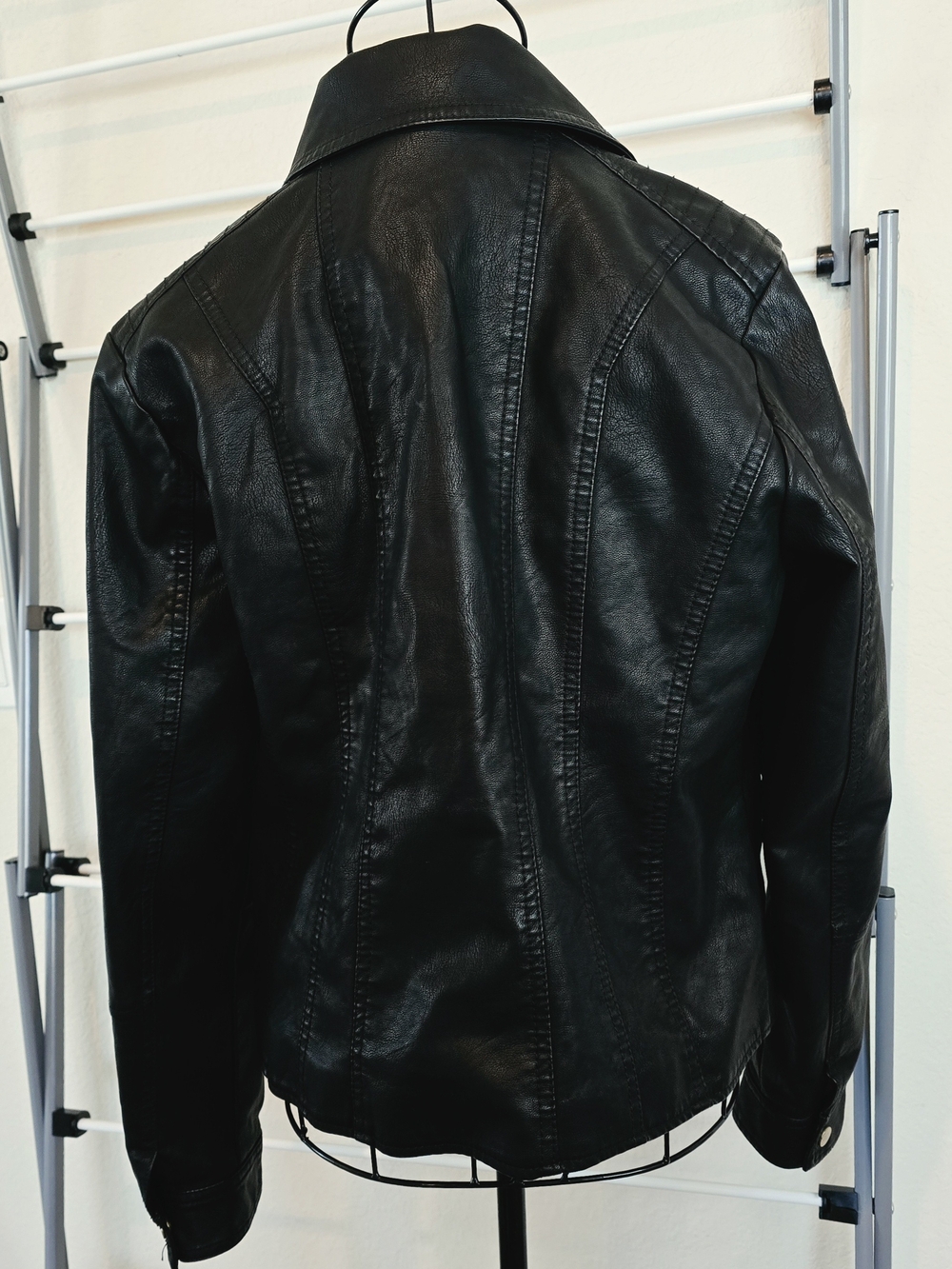 Baccini Black Faux Leather Asymmetrical Zip Moto Jacket - Picture 2 of 6
